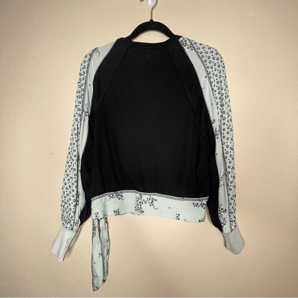 Free People Auxton Top Womens  Size Small Black Green Thermal Wrap BOHO Side Tie - Picture 5 of 7